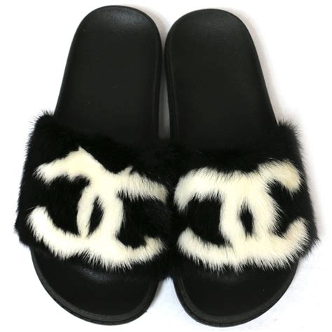 fur chanel slides|custom chanel fur slides slippers.